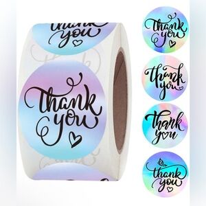 500 Pcs Holographic "Thank You" Round Sticker Roll - Pastel Gradient